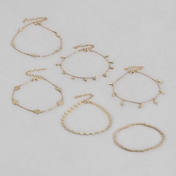 New set of 6 Gold Plated Anklets Moon Stars - Picture 2 of 16